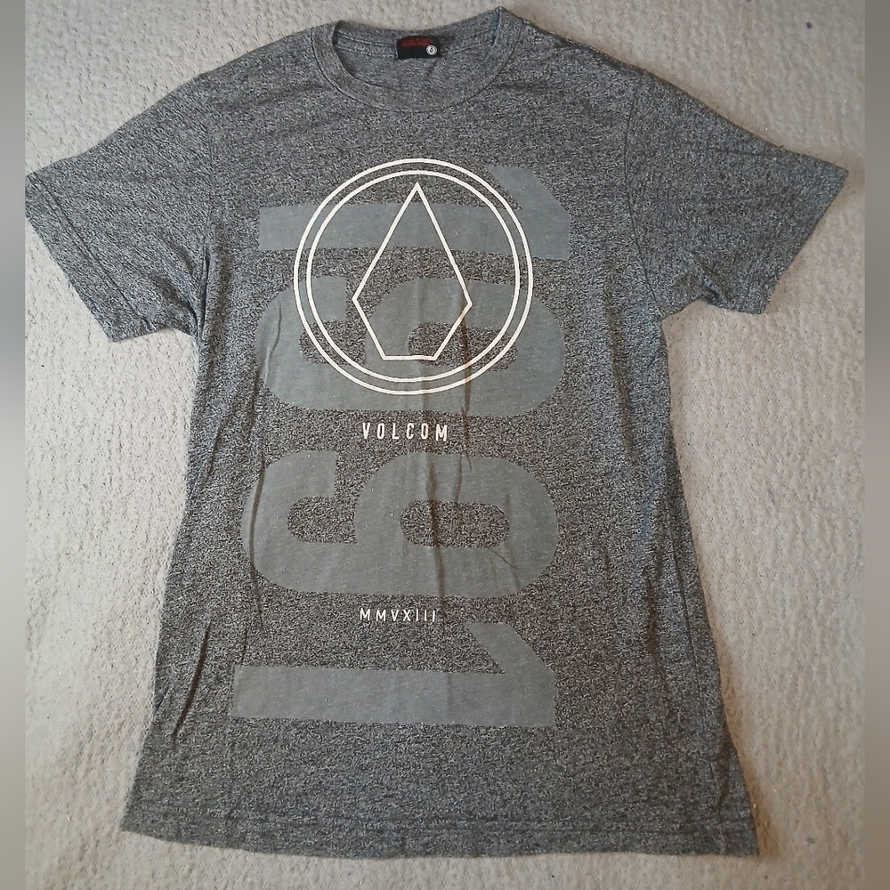Volcom Mens T-Shirt Small Short Sleeve Gray Logo Graphic Crew Neck